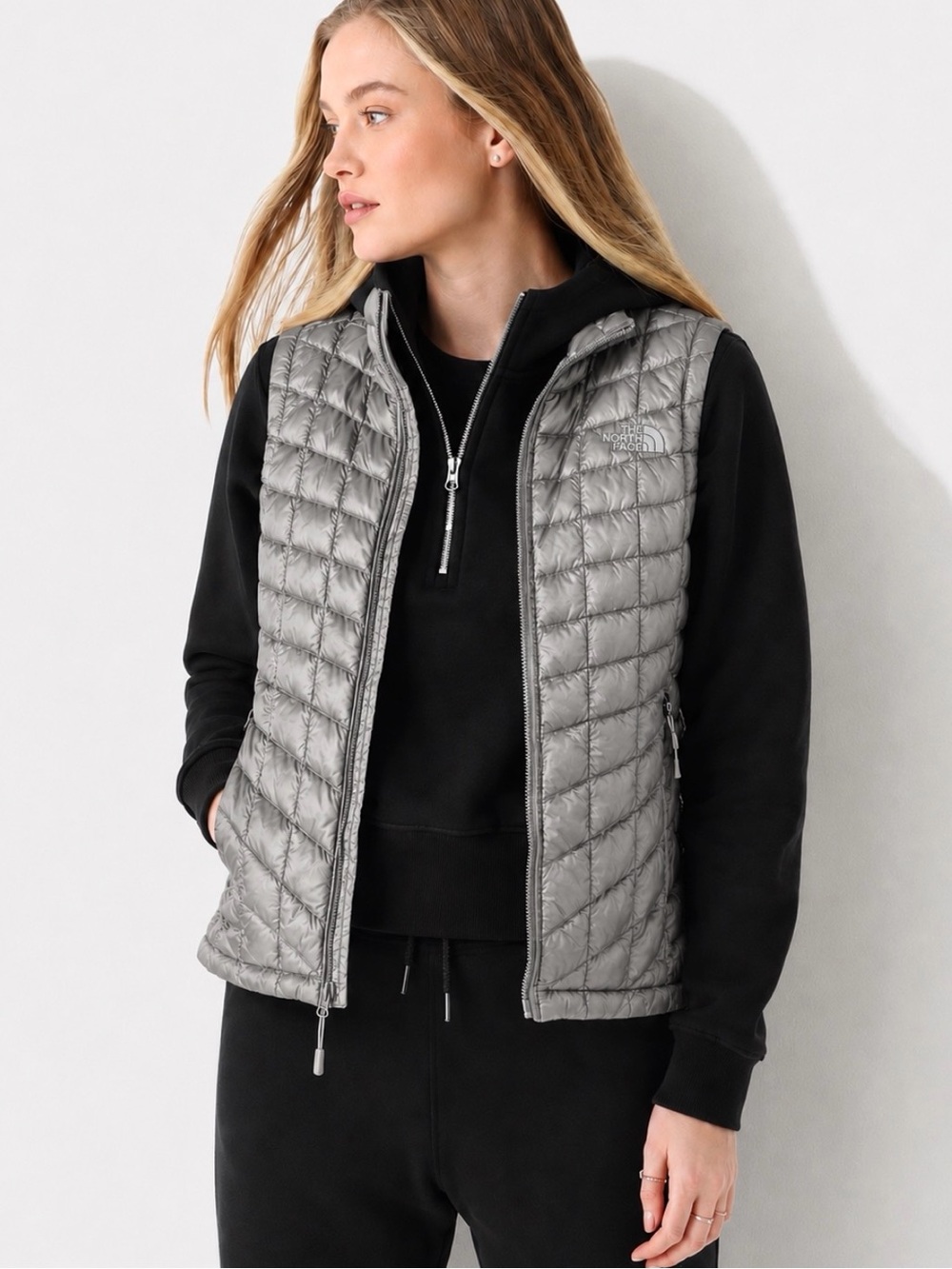 THE NORTH FACE ThermoBall Metallic Silver Puffer Vest Size S